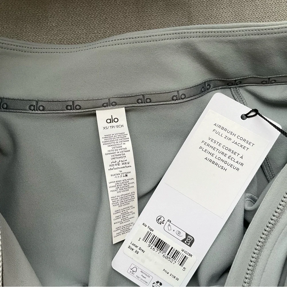 Alo Yoga Airbrush Corset Full Zip Jacket Lunar Grey XS